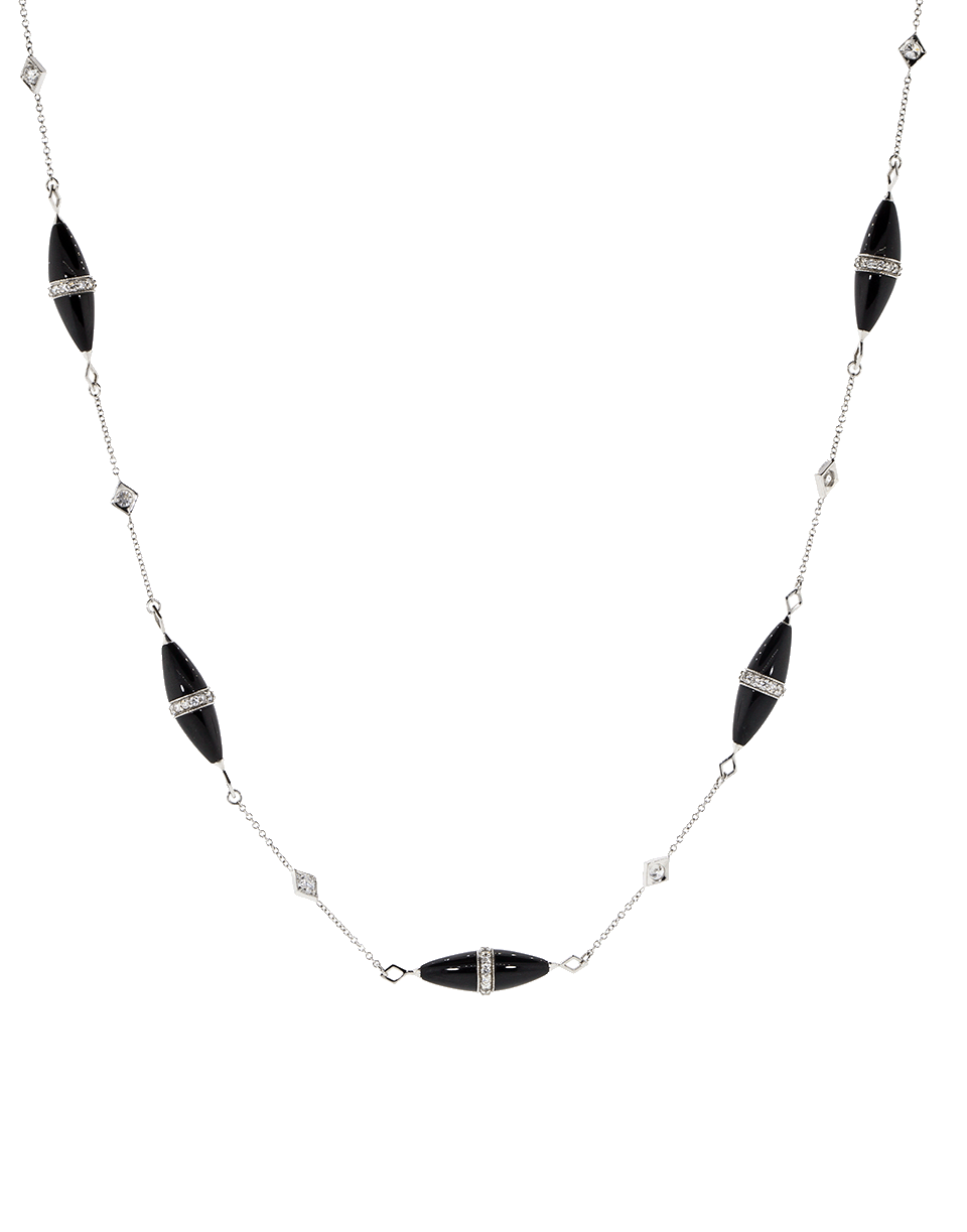 FRED LEIGHTON-Prism Black Jade And Diamond Conical Rondelle Necklace-WHITE GOLD