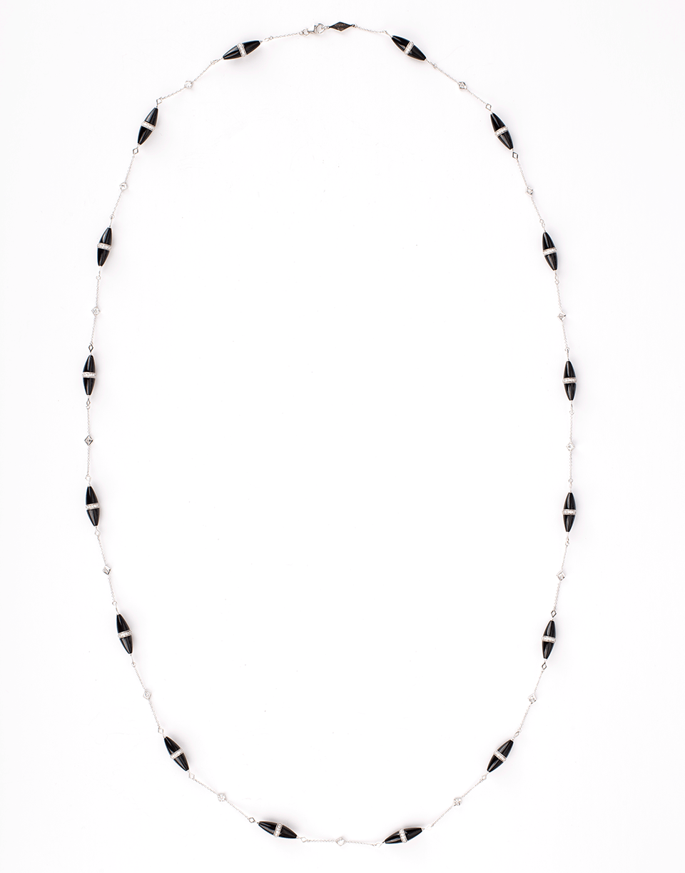 FRED LEIGHTON-Prism Black Jade And Diamond Conical Rondelle Necklace-WHITE GOLD