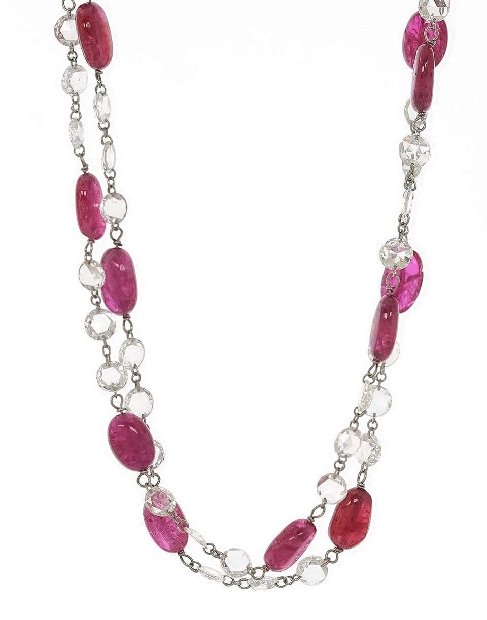 FRED LEIGHTON-Rosecut Diamond and Ruby Bead Necklace-WHITE GOLD