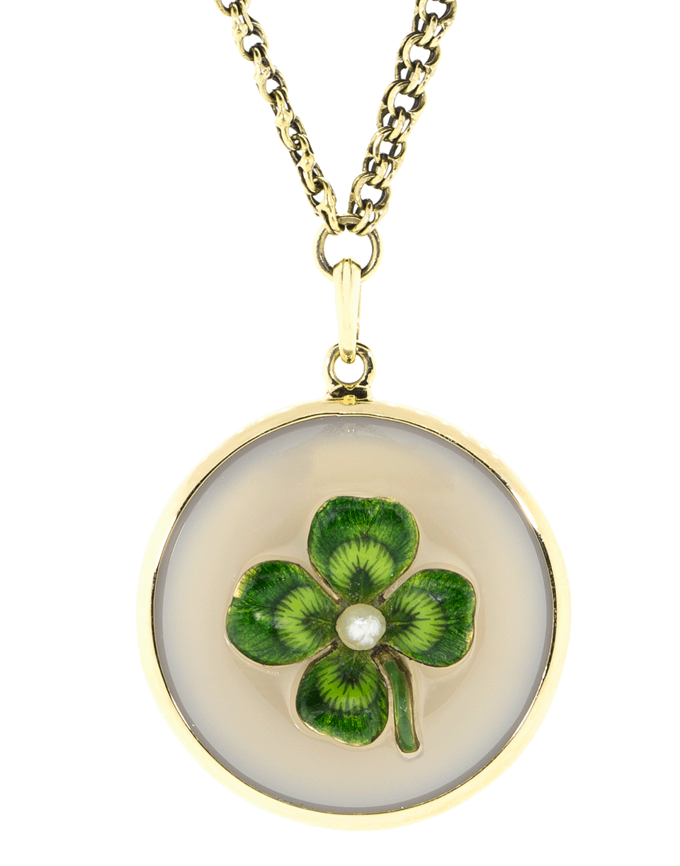 FRED LEIGHTON-Horseshoe And Clover Pendant Necklace-YELLOW GOLD