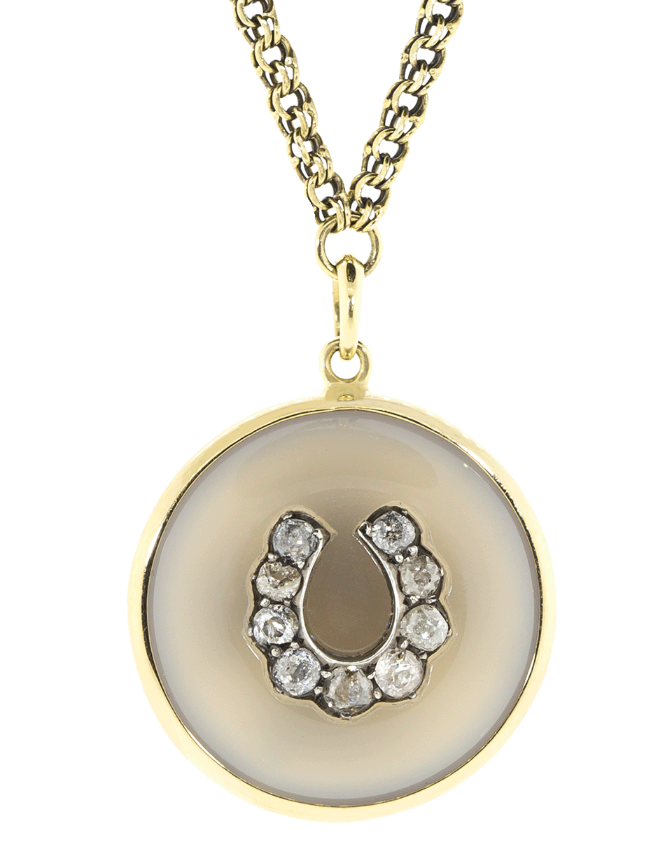 FRED LEIGHTON-Horseshoe And Clover Pendant Necklace-YELLOW GOLD