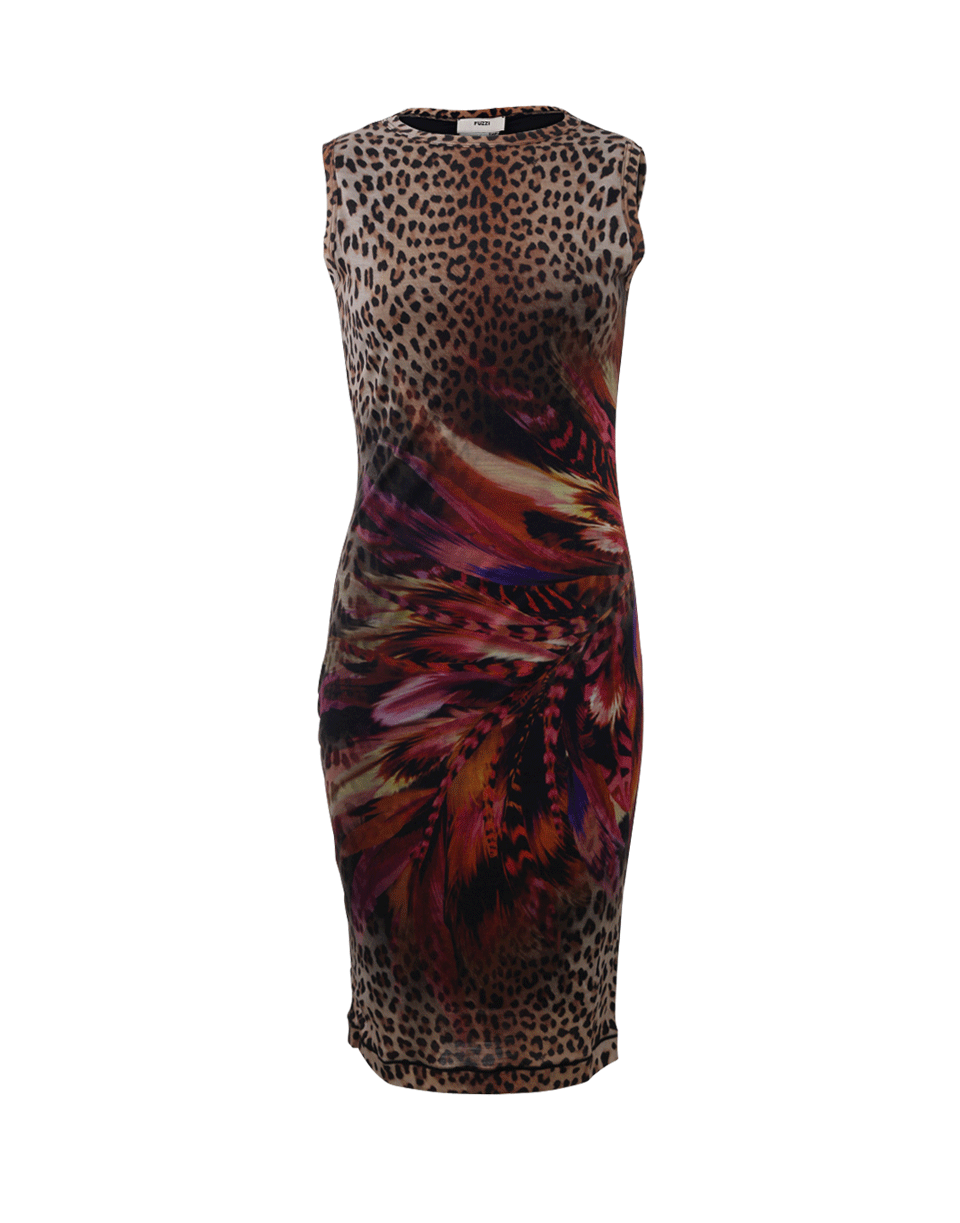 Leopard And Feather Print Dress CLOTHINGDRESSCASUAL FUZZI   
