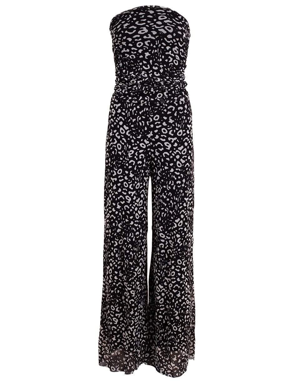 FUZZI-Black and White Strapless Printed Jumpsuit-