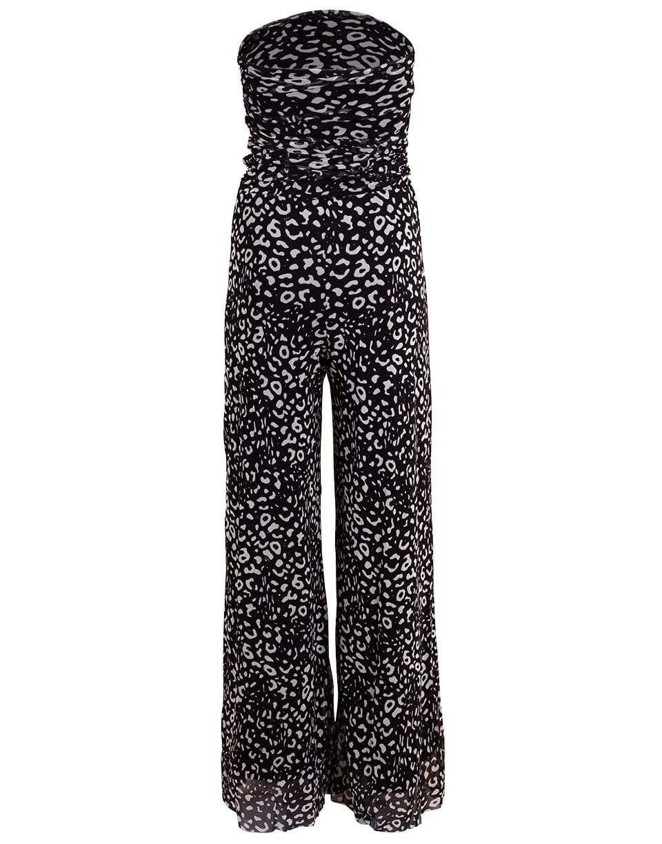 FUZZI-Black and White Strapless Printed Jumpsuit-