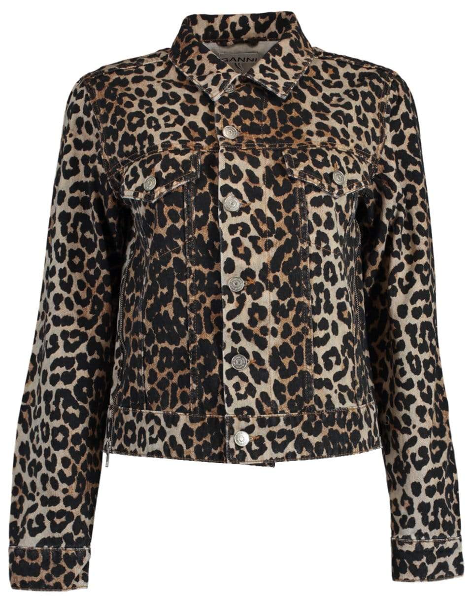 GANNI-Leopard Print Denim Jacket-