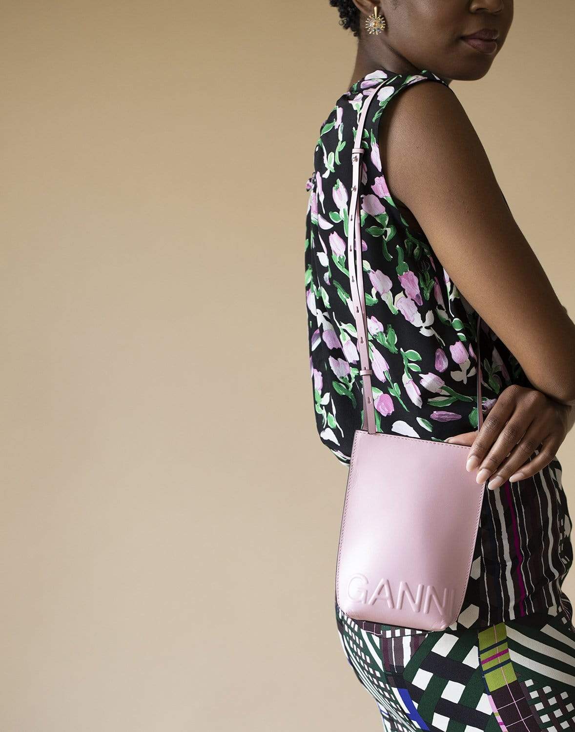 GANNI-Recycled Leather Pink Crossbody Mini Bag-PINK