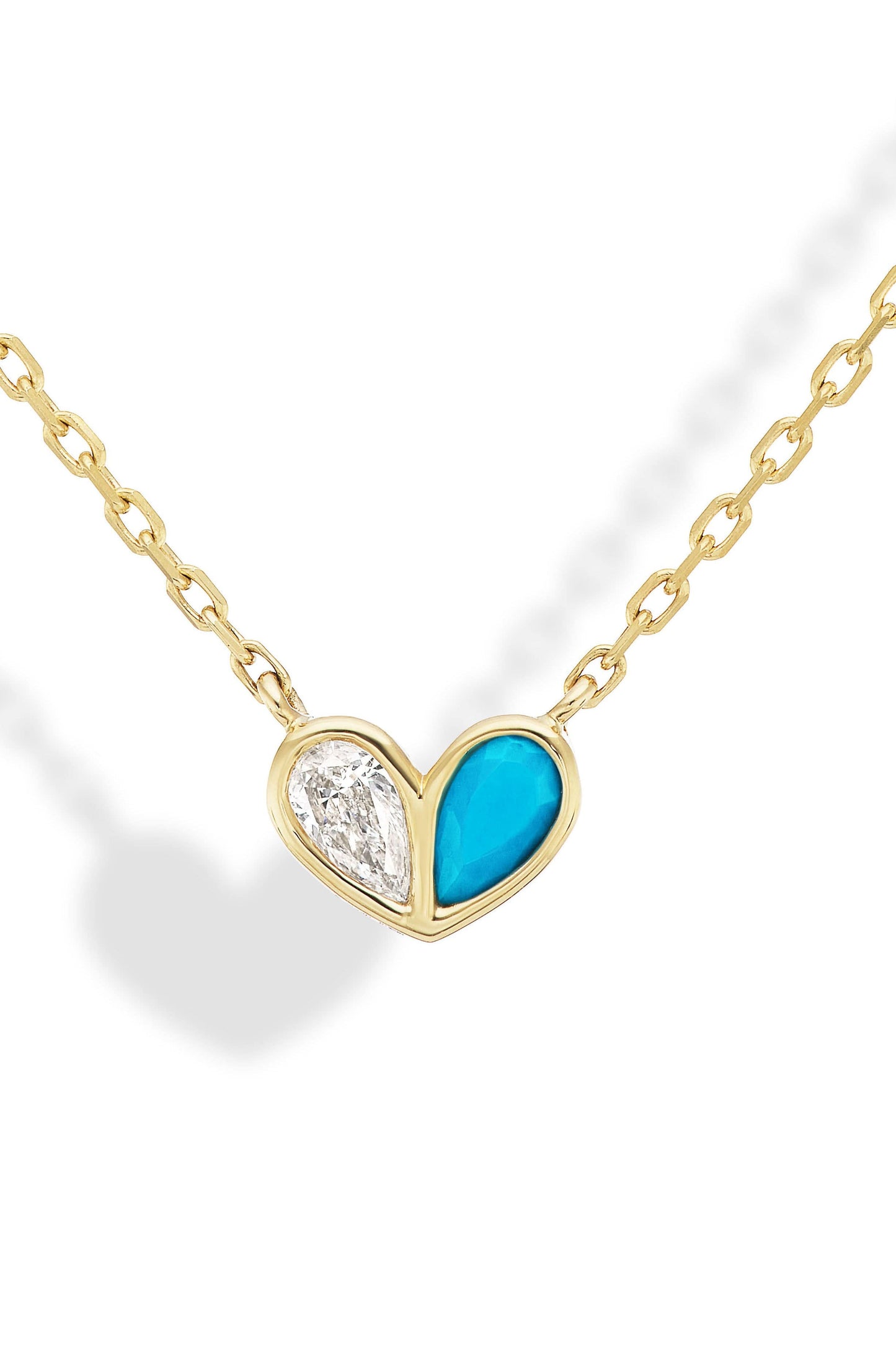 GEMELLA JEWELS-Diamond and Turquoise Sweetheart Necklace-YELLOW GOLD