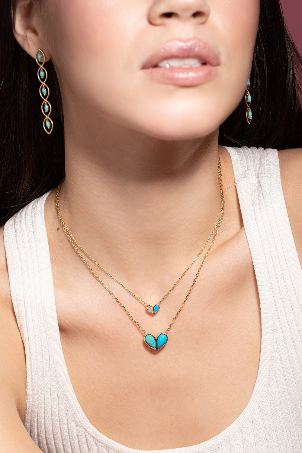 GEMELLA JEWELS-Diamond and Turquoise Sweetheart Necklace-YELLOW GOLD