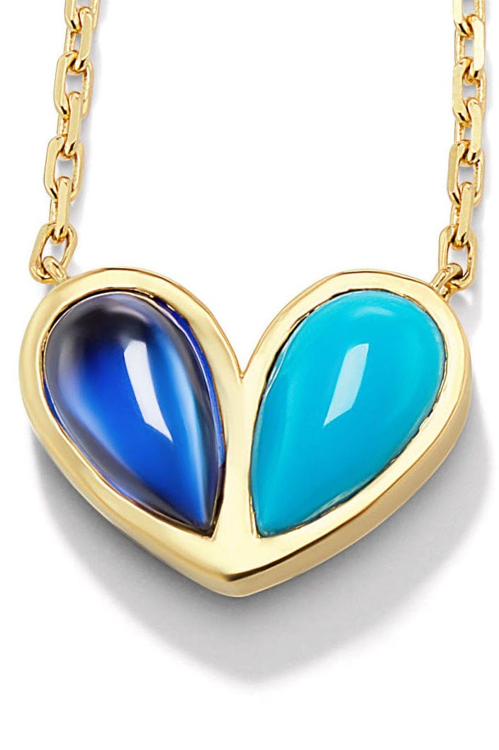 GEMELLA JEWELS-Jumbo Turquoise and Sapphire Sweetheart Necklace-YELLOW GOLD