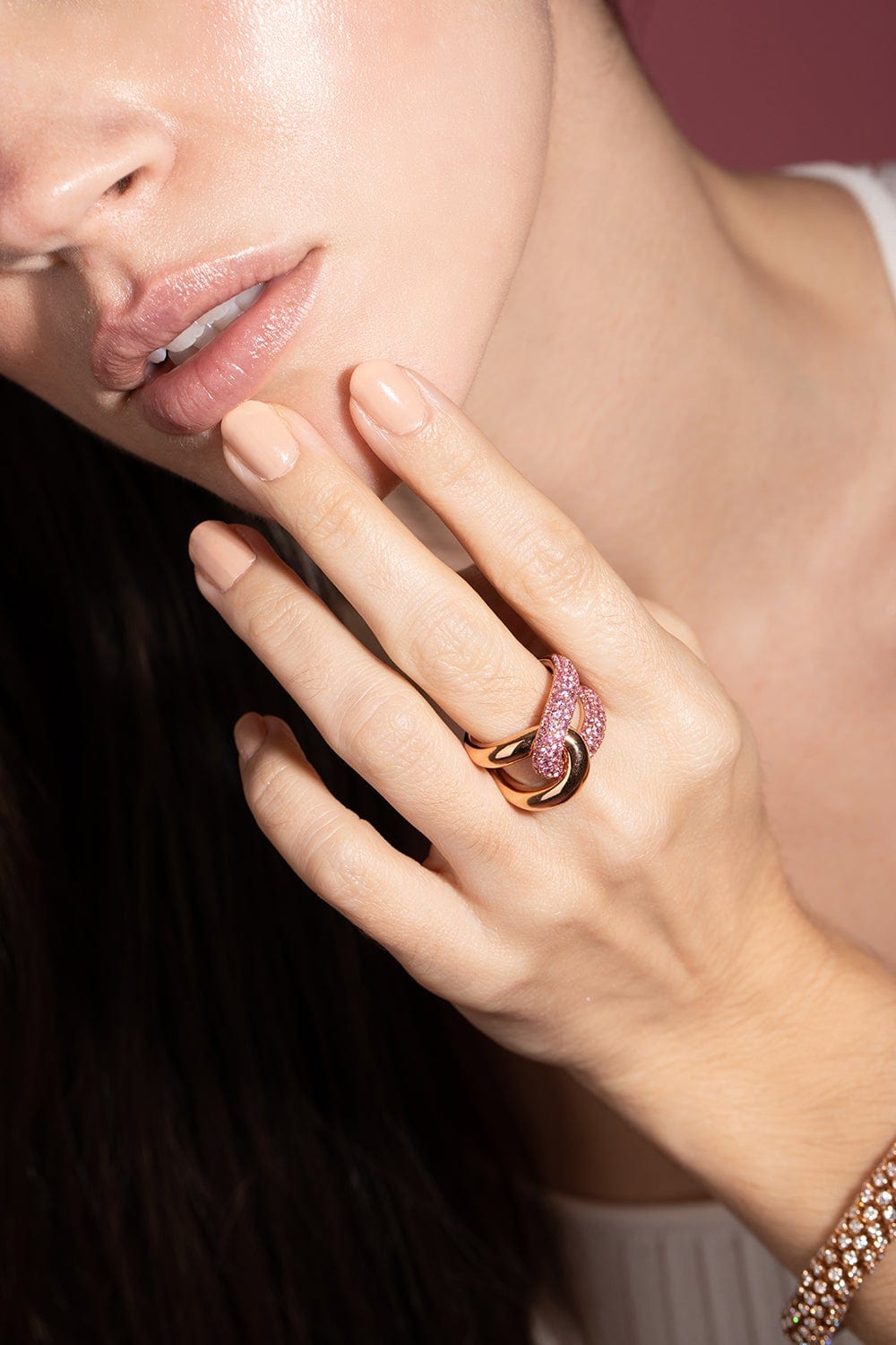 GEMELLA JEWELS-Pink Sapphire Intertwin Ring-ROSE GOLD