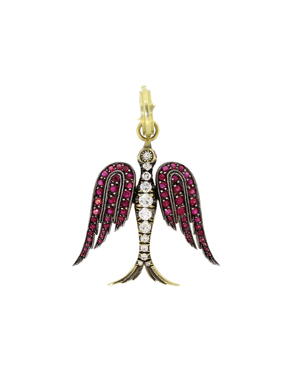 GEMFIELDS X MUSE-Sylva & Cie Ruby Angel Bird Pendant-YELLOW GOLD