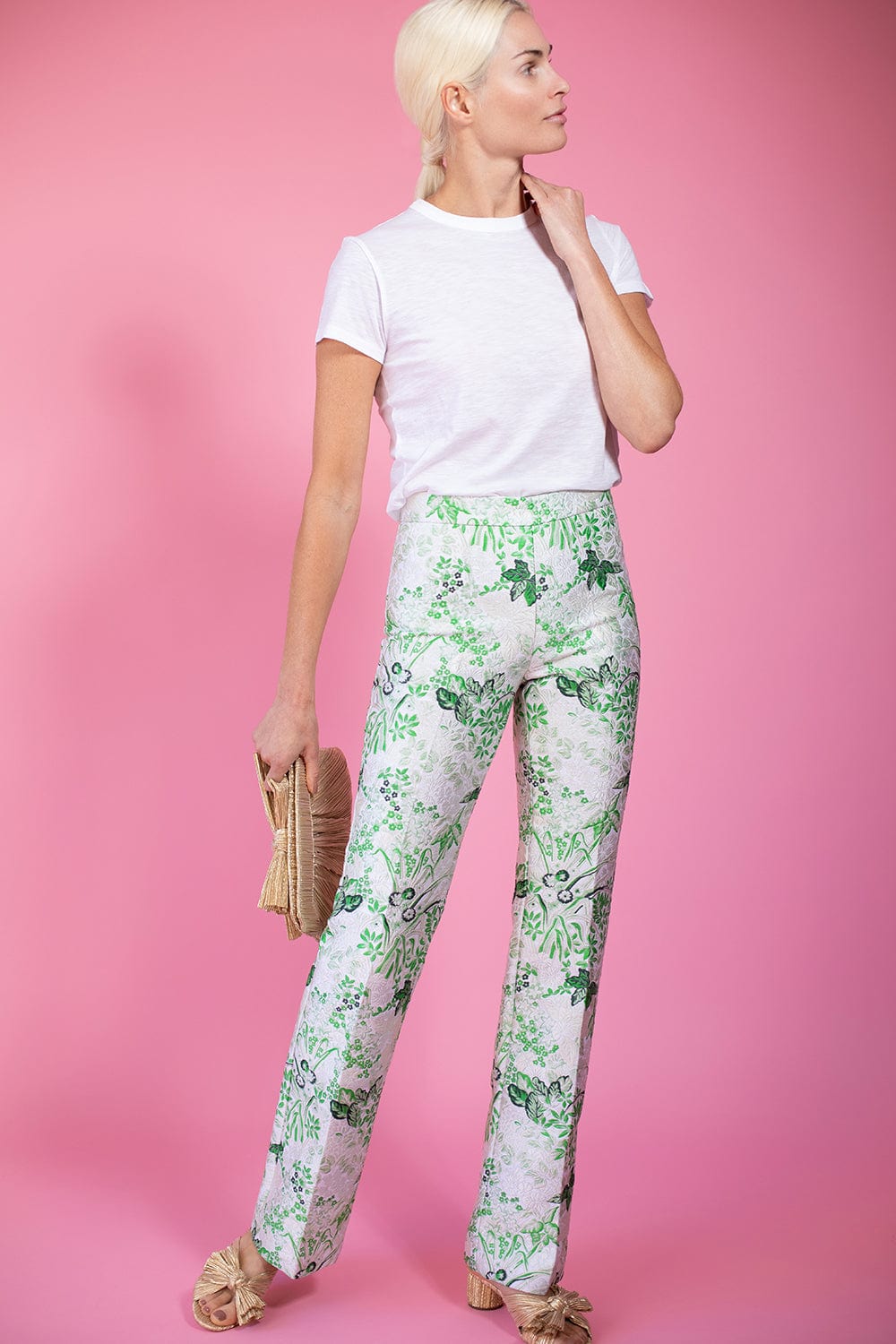 Green Vintage cotton-blend jacquard trousers | Rianna + Nina | MATCHES UK