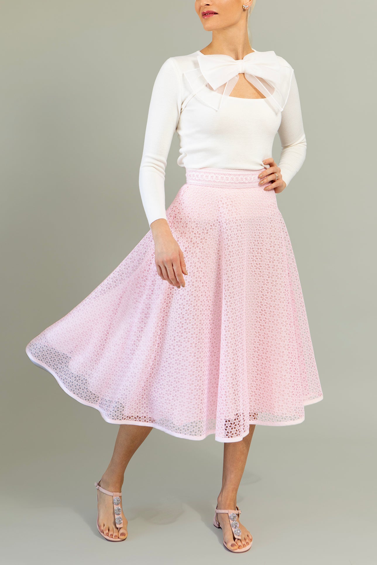 GIAMBATTISTA VALLI-Floral Lace Skirt-CHMPAGNE ROSE