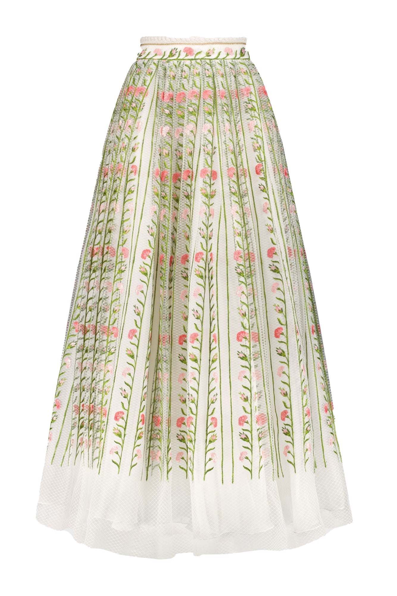 GIAMBATTISTA VALLI-Embroidered Midi Skirt-WHITE/MULTI