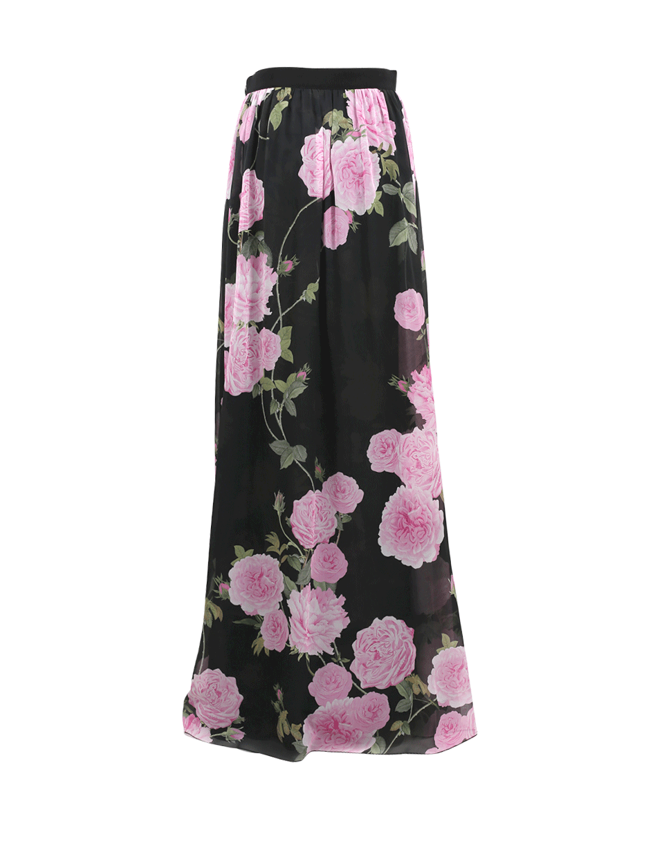 GIAMBATTISTA VALLI-Rose Print Maxi Skirt-BLACK