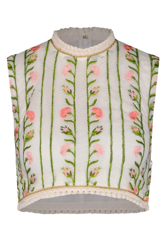 GIAMBATTISTA VALLI-Sleeveless Embroidered Crop Top-WHITE/MULTI