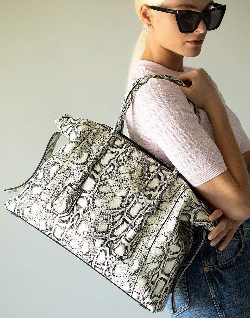 GIVENCHY-Snake Print Leather Medium Antigona Soft Lock Bag-BLK/WHT