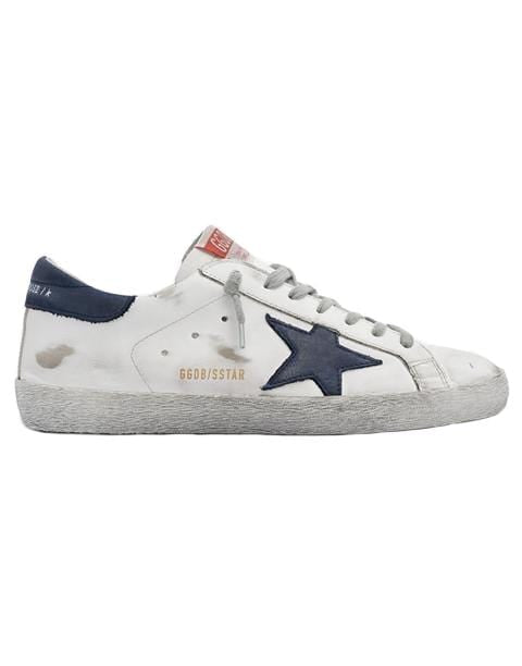 GOLDEN GOOSE-White and Blue Super-Star Sneaker-
