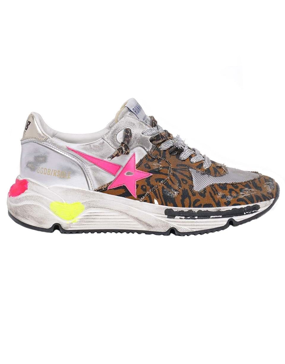 GOLDEN GOOSE-Running Sole - Nylon & Leopard Print Canvas Leather Star Laminated Spur-