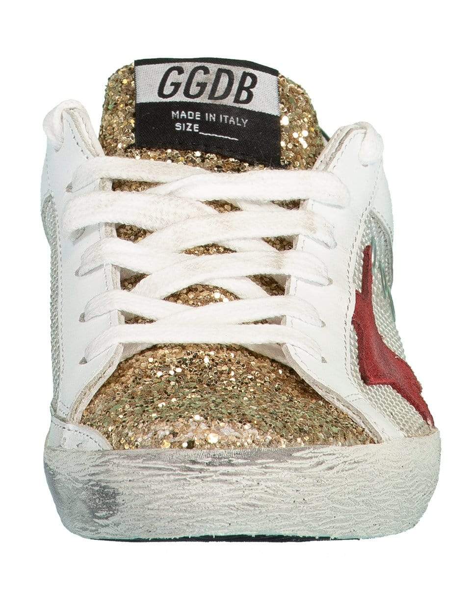 GOLDEN GOOSE-Superstar Net and Leather Glitter Toe Sneaker-