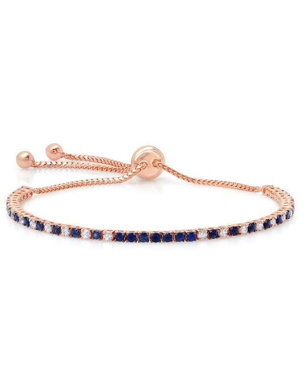 GRAZIELA-Diamond and Blue Sapphire Bolo Bracelet-ROSE GOLD