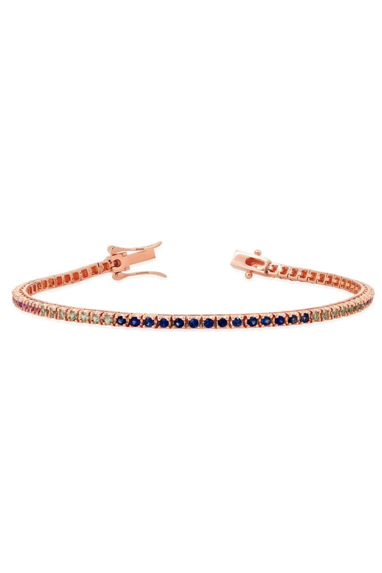 GRAZIELA-Rainbow Sapphire Tennis Bracelet-ROSE GOLD