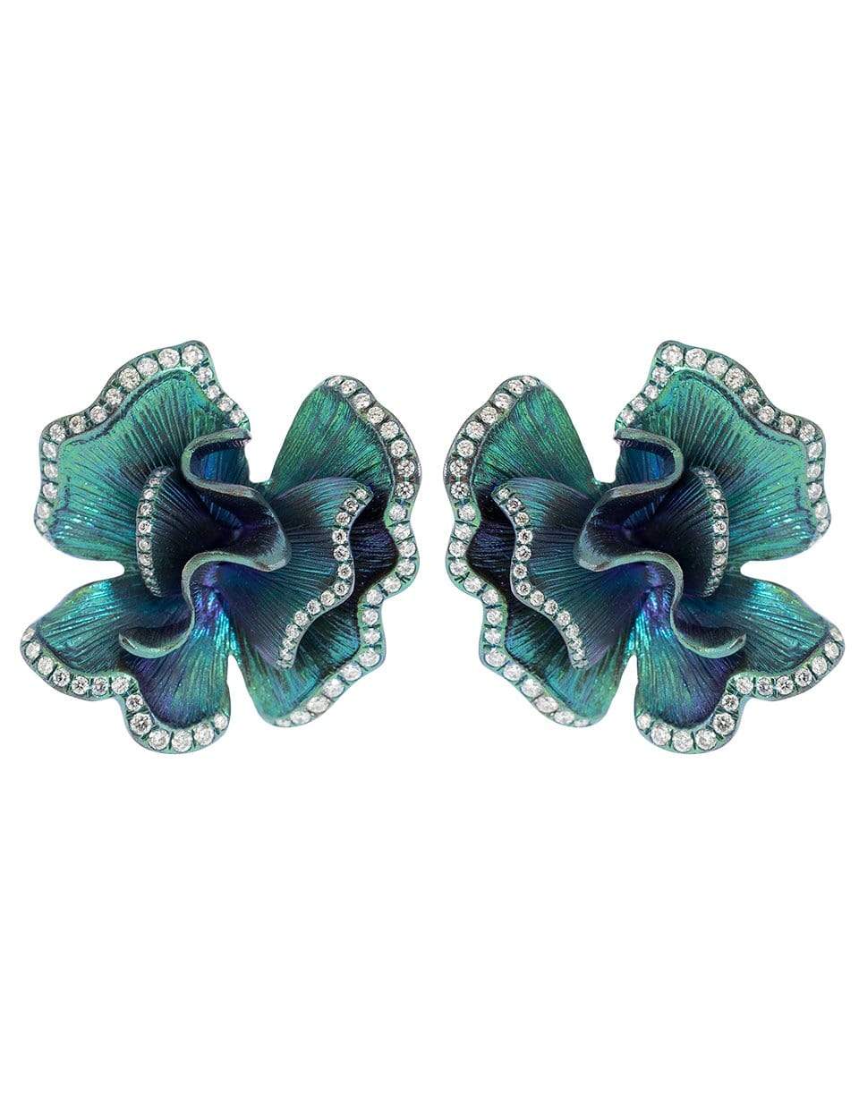 GRAZIELA-Green Titanium and Diamond Flower Earrings-TITANIUM