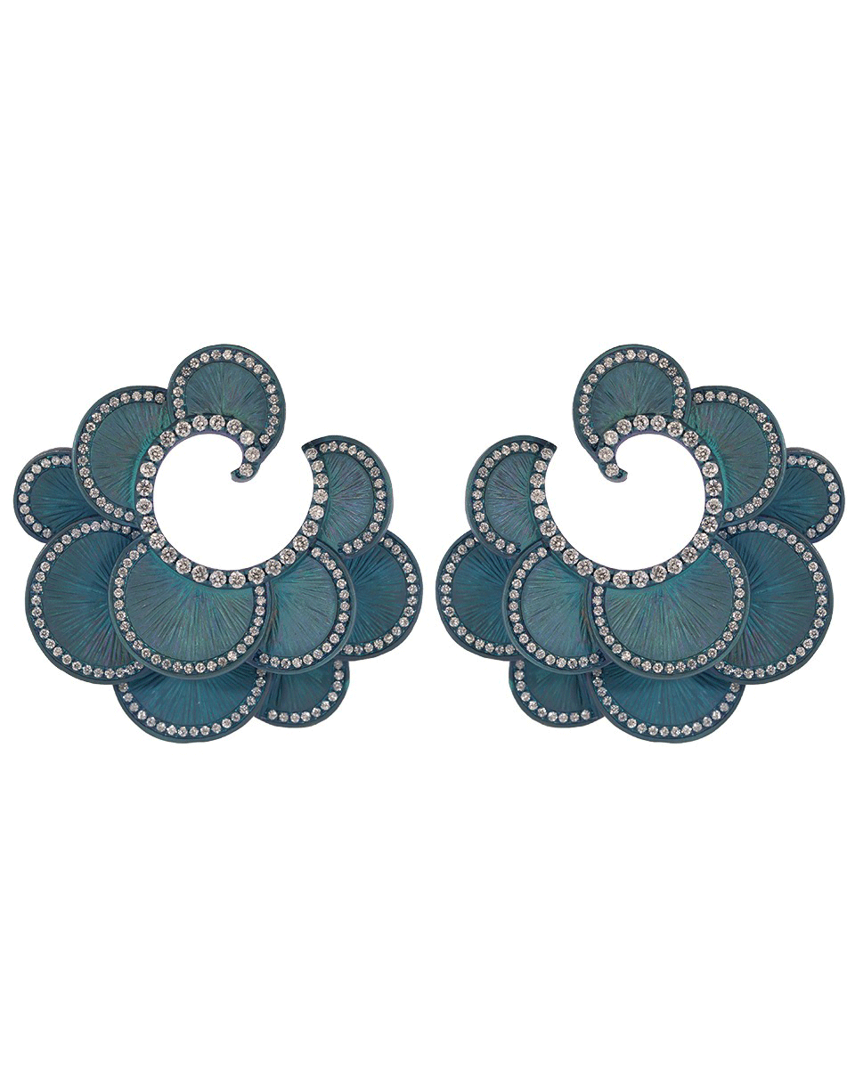 GRAZIELA-Teal Scalloped Titanium Diamond Earrings-TITANIUM