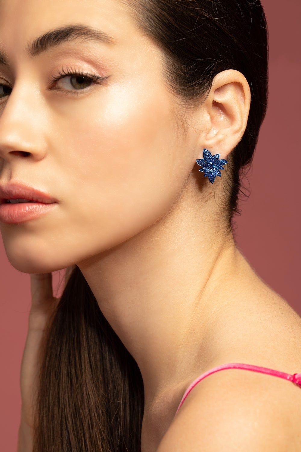 GRAZIELA-Blue Sapphire Folha Earrings-WHITE GOLD