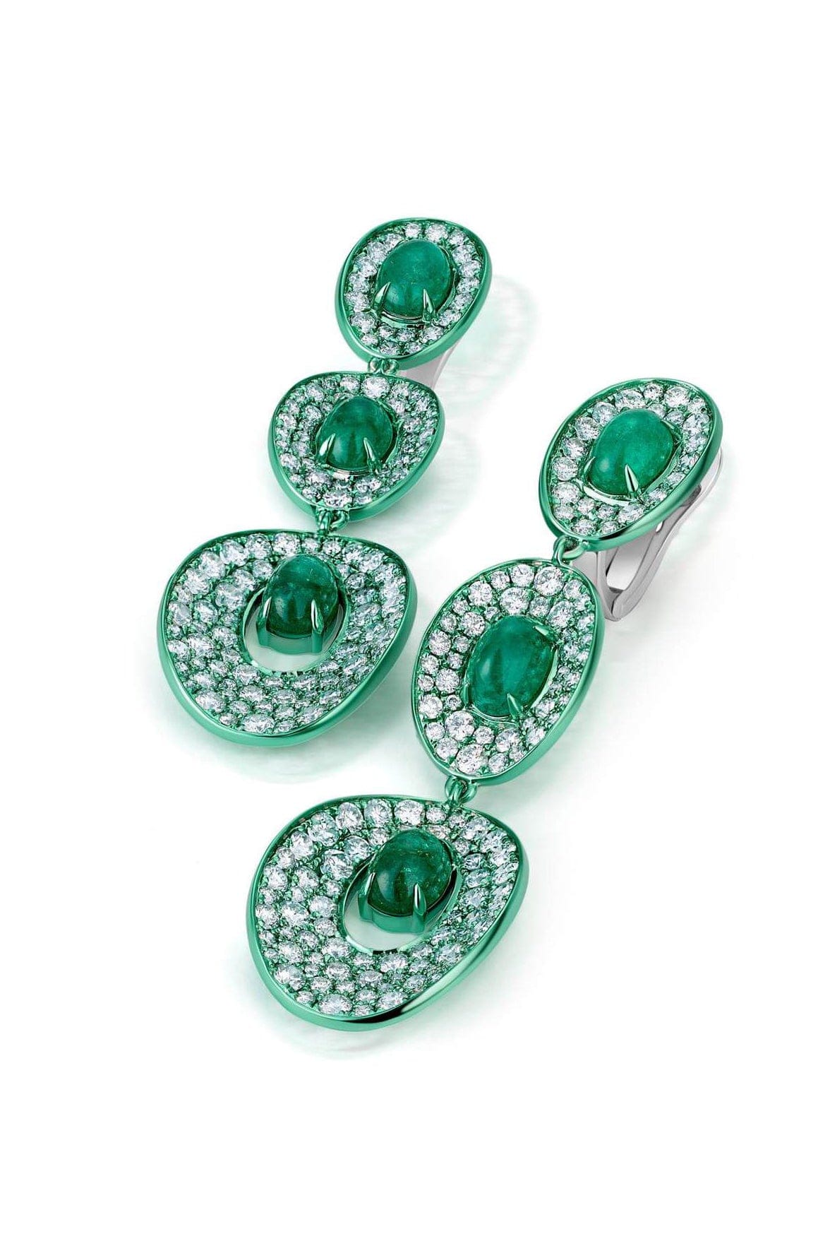 GRAZIELA-Emerald and Diamond Drop Earrings-WHITE GOLD