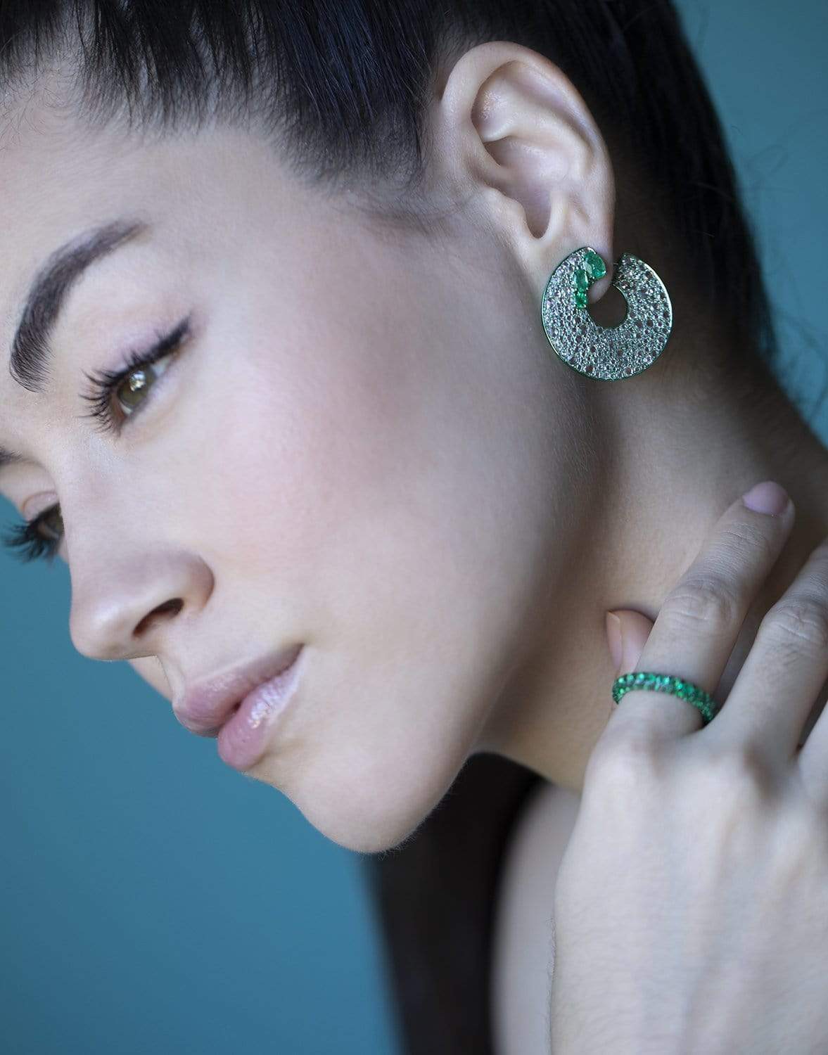 GRAZIELA-Emerald And Diamond Green Rhodium Earrings-WHITE GOLD