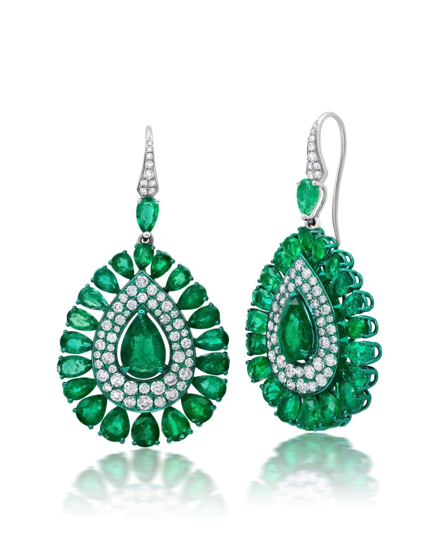 GRAZIELA-Green Rhodium Emerald & Diamond Earrings-WHITE GOLD