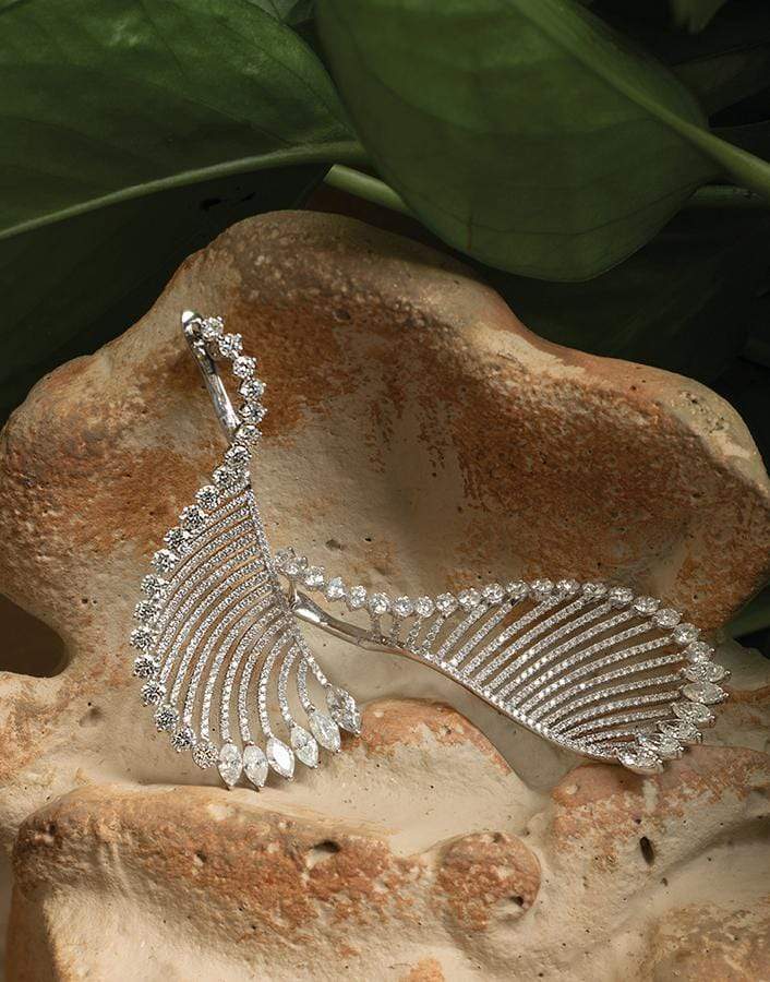 GRAZIELA-Wide Curve Diamond Earrings-WHITE GOLD