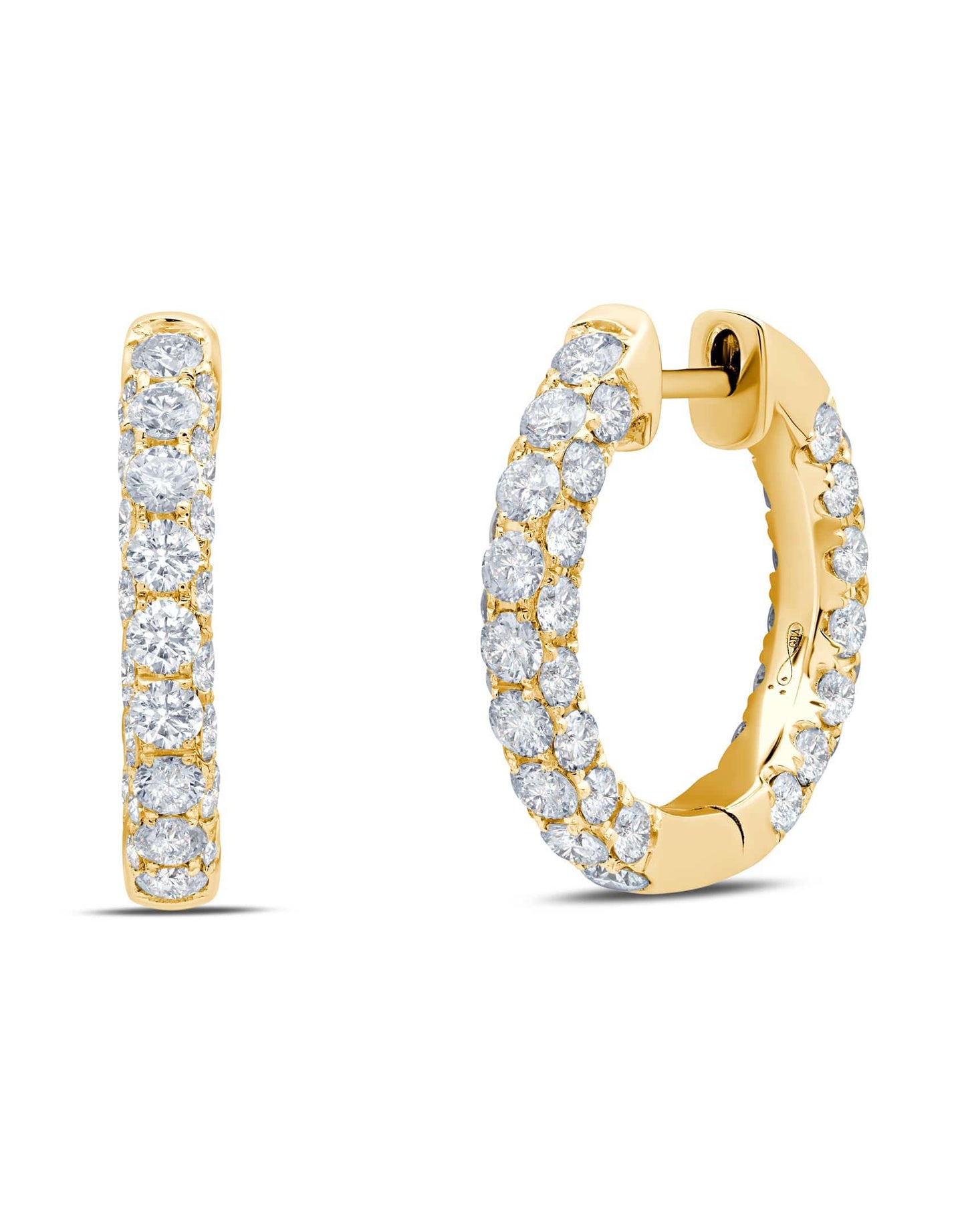 GRAZIELA-Diamond 3 Sided Hoops-YELLOW GOLD