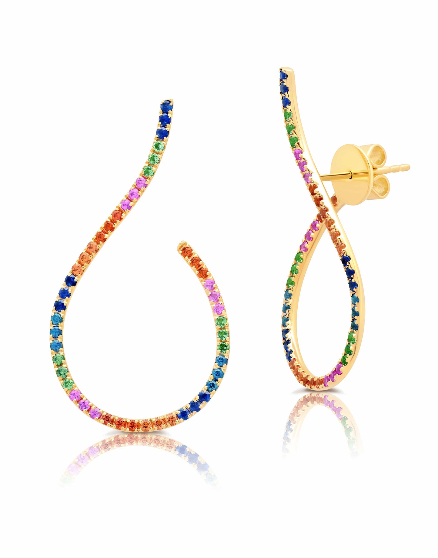 GRAZIELA-Rainbow Sapphire Swirl Earrings-YELLOW GOLD