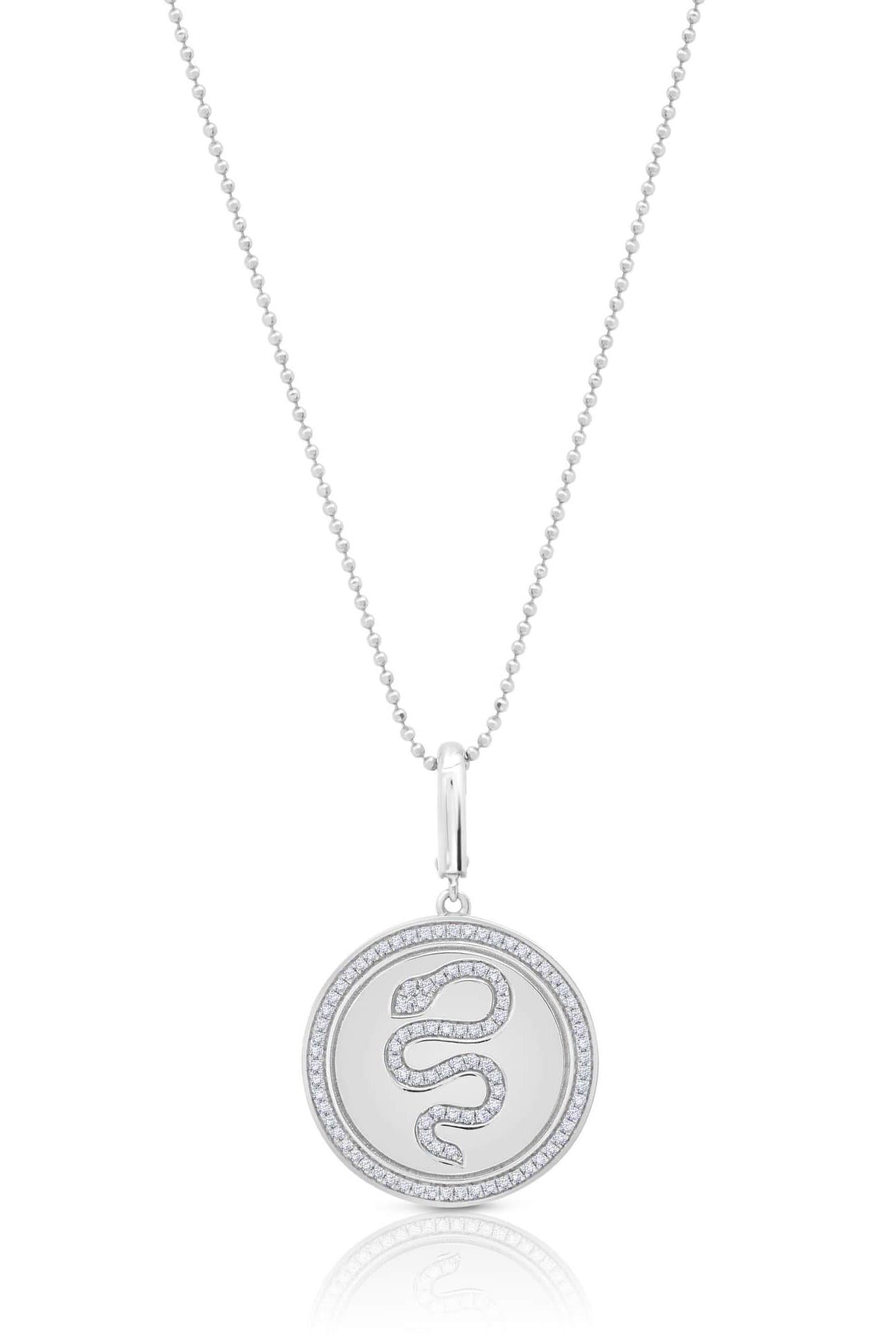 GRAZIELA-Snake Circle Pendant Necklace-WHITE GOLD
