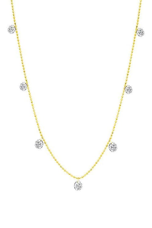 GRAZIELA-Yellow Gold Small Floating Diamond Necklace-YELLOW GOLD