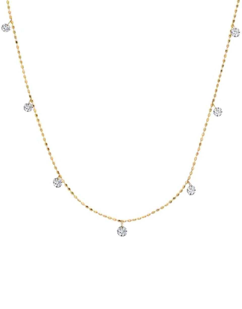 GRAZIELA-Yellow Gold Tiny Floating Diamond Necklace-YELLOW GOLD
