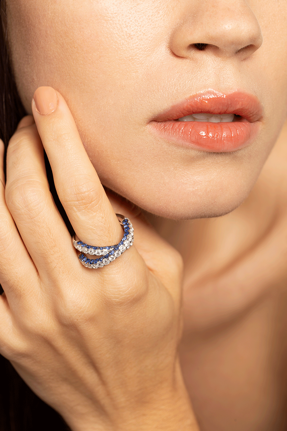 GRAZIELA-Blue Sapphire and Diamond Ring-WHITE GOLD