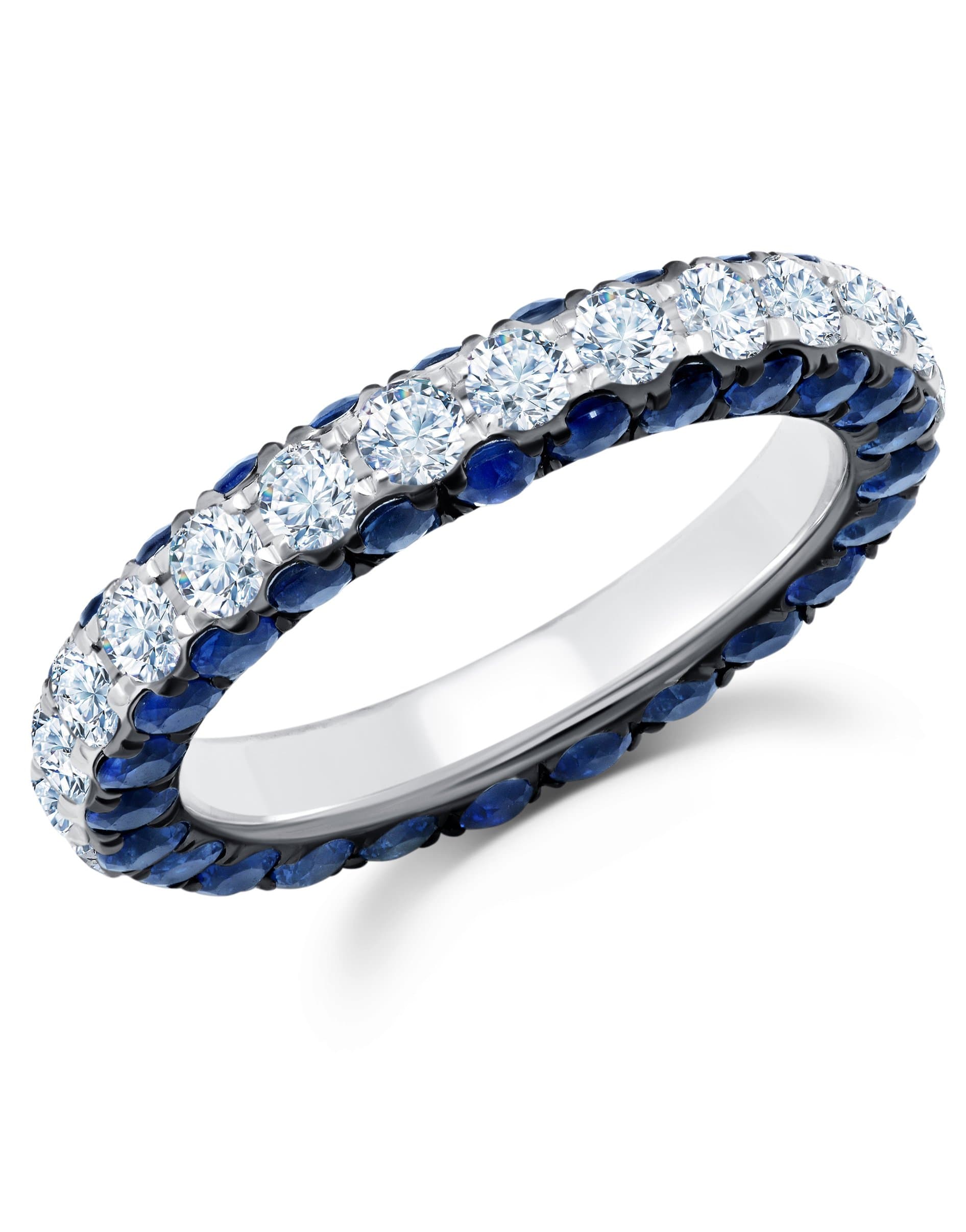 GRAZIELA-Sapphire and Diamond 3 Sided Band Ring-WHITE GOLD