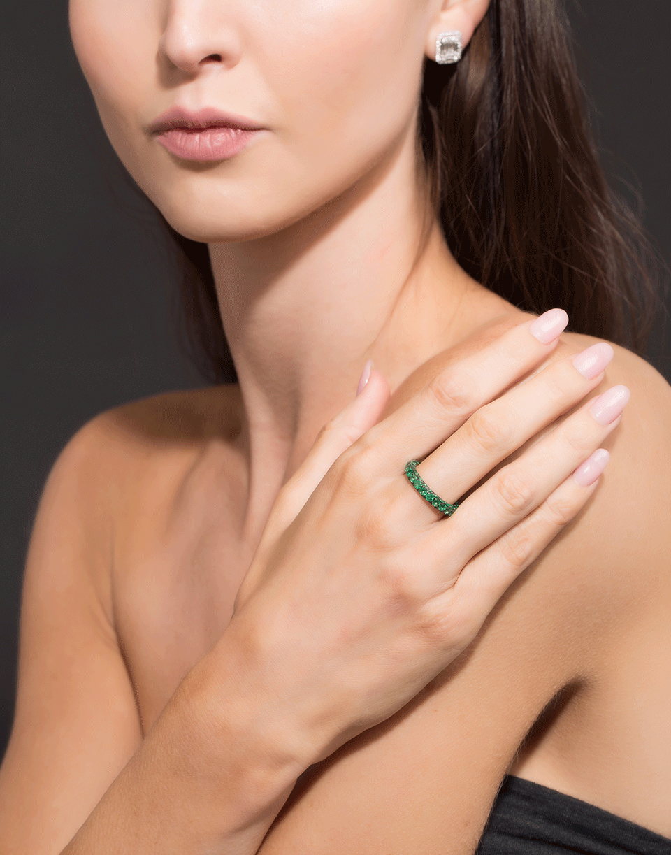 GRAZIELA-Three Sided Emerald Band Ring-WHITE GOLD