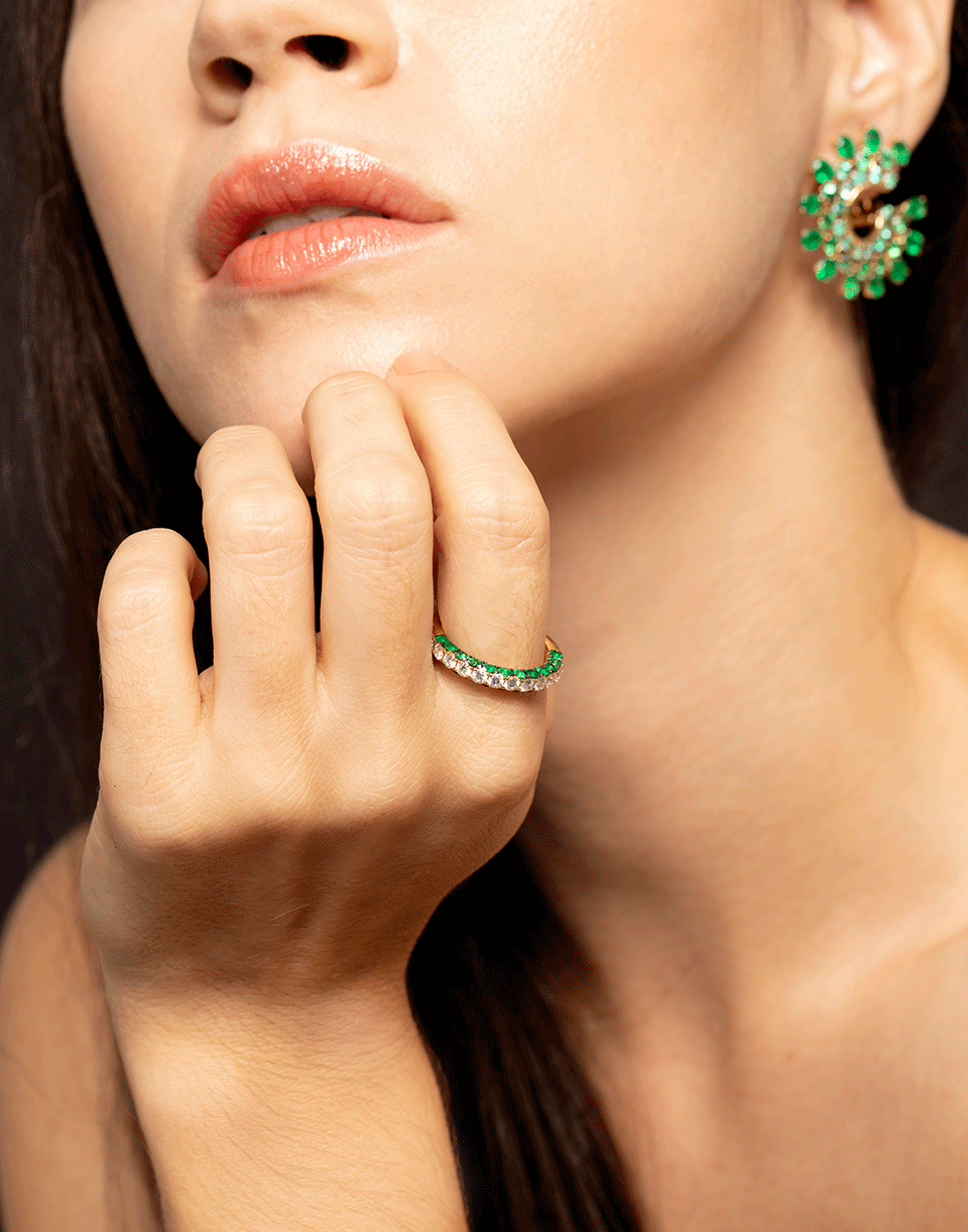 GRAZIELA-Emerald and Diamond Three Sided Ring-YELLOW GOLD