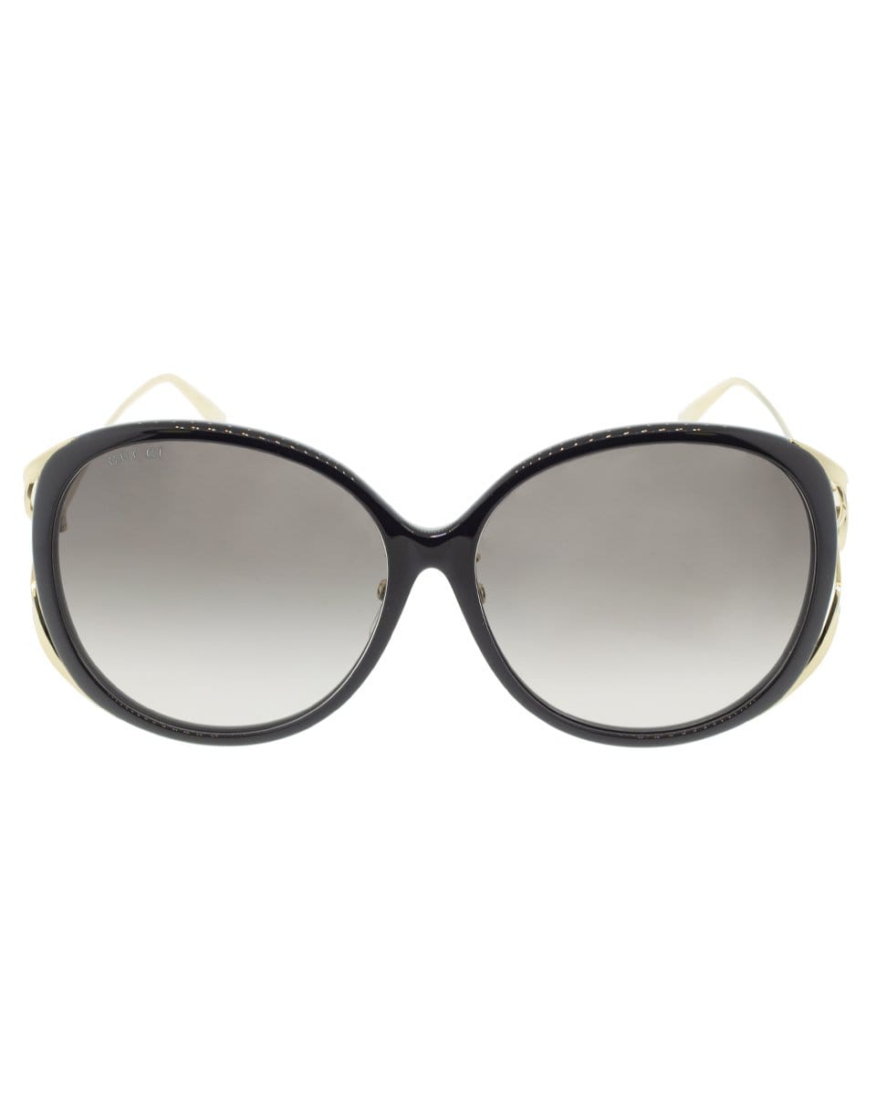 GUCCI-Black Round Frame Sunglasses-BLK/GLD