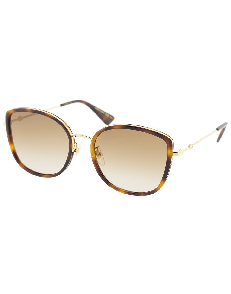 GUCCI-Gold and Brown Metal Rim Sunglasses-GLD/BRN