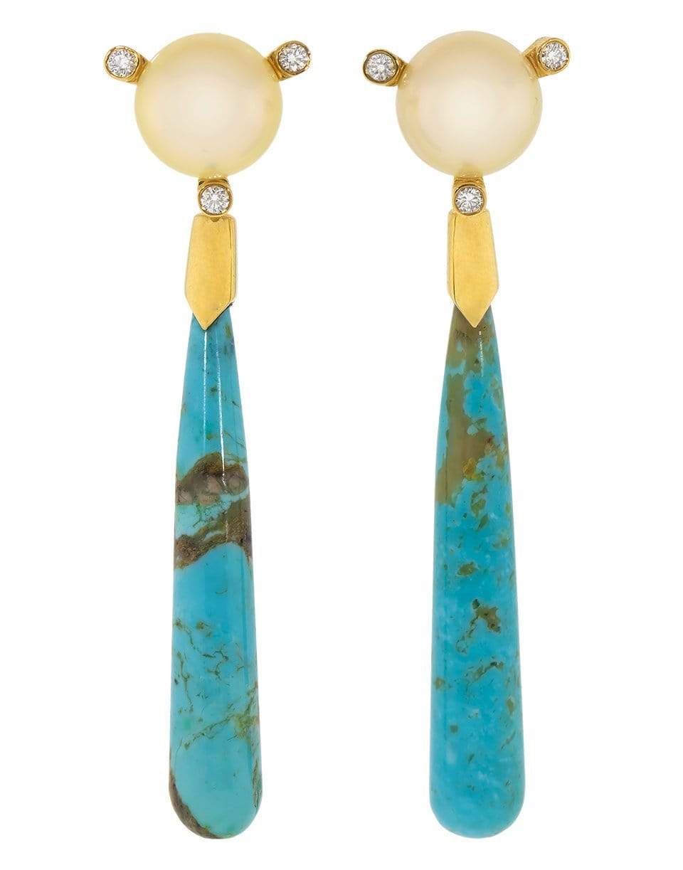 GUITA M-Turquoise Drop South Sea Pearl and Diamond Earrings-YELLOW GOLD