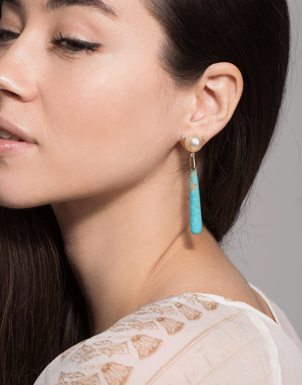 Turquoise Drop South Sea Pearl and Diamond Earrings JEWELRYFINE JEWELEARRING GUITA M   