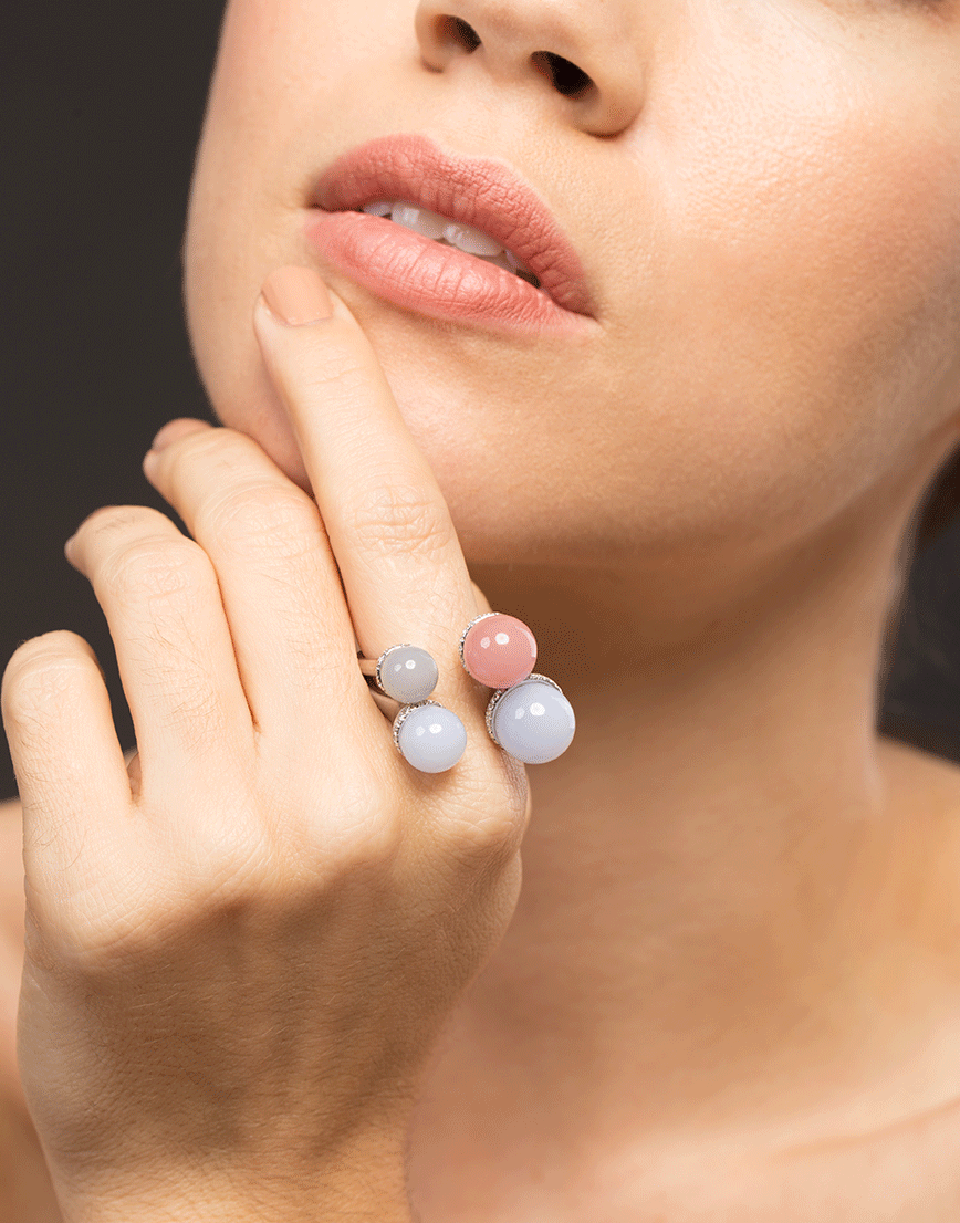 GUITA M-Double Tip Moonstone and Rhodocrosite Ring-WHITE GOLD