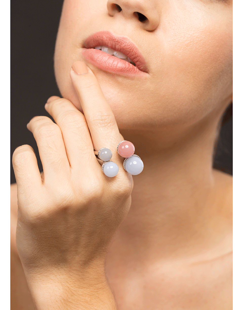 GUITA M-Double Tip Chalcedony and Diamond Ring-WHITE GOLD