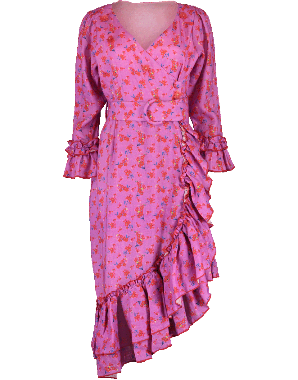 Floral Ruffle Linen Wrap Dress CLOTHINGDRESSCASUAL GUL HURGEL   