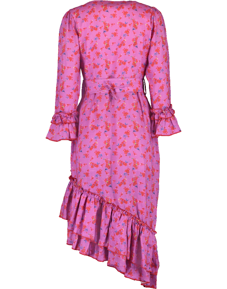 GUL HURGEL-Floral Ruffle Linen Wrap Dress-